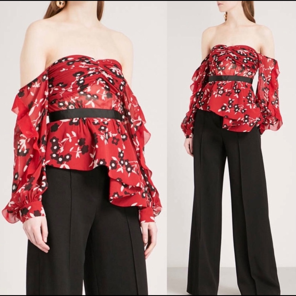 NWT Self-Portrait Red Blouse - Off the Shoulder